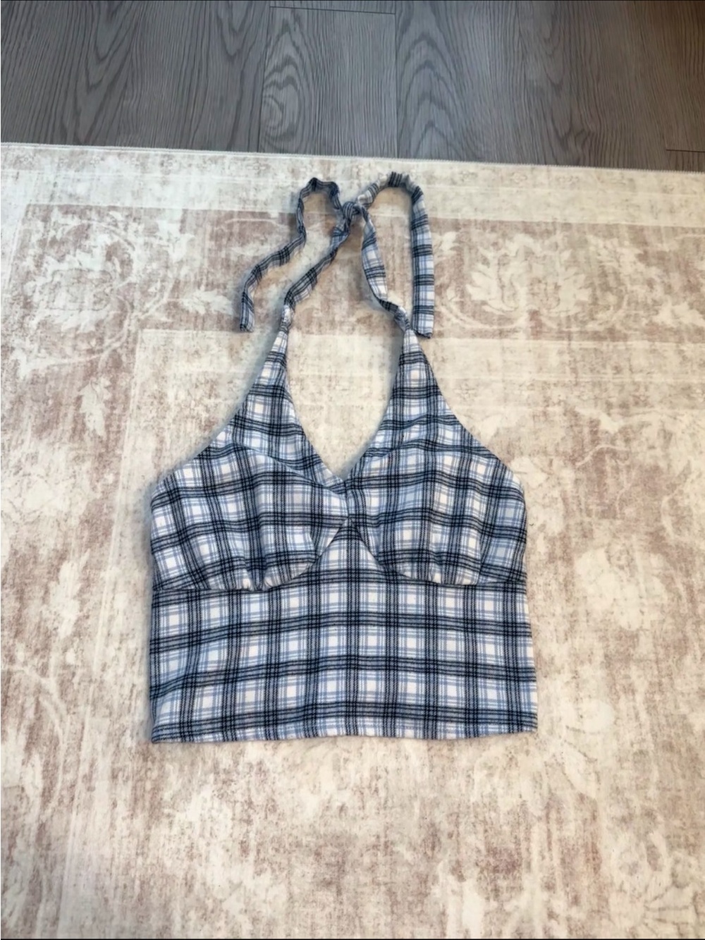 y2k Hollister Co. white and blue plaid halter crop top